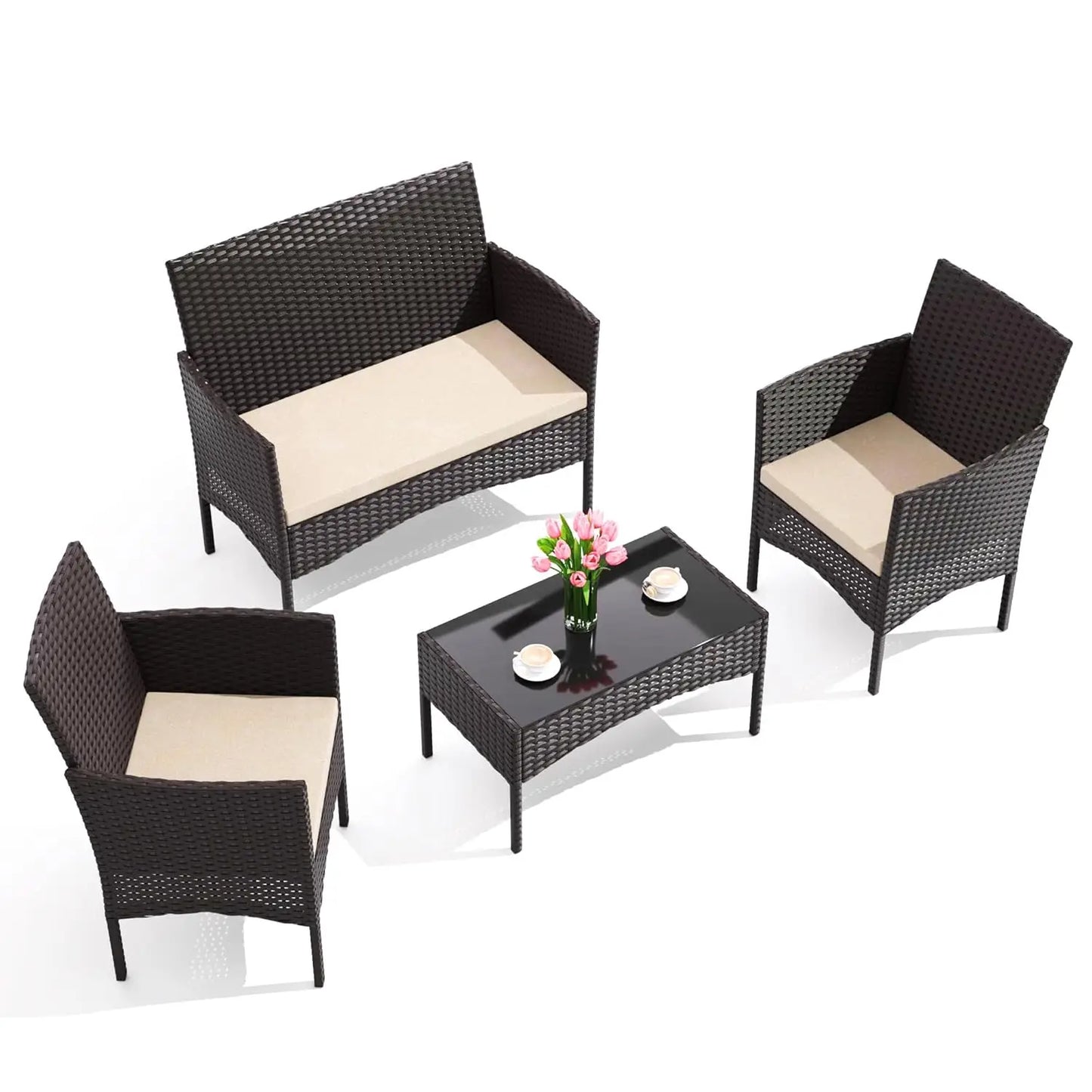 Outdoor Patio Furniture Set Wicker Rattan Cushions Coffee Table