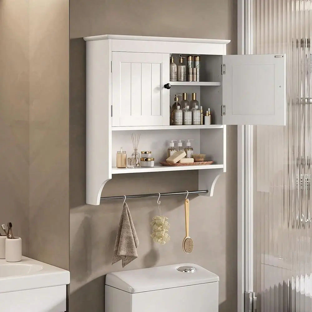 Bealife Bathroom Wall Cabinet With Towels Bar, Wall Mounted Medicine Cabinet With 2 Door And Adjustable Shelves, Space Saver Ov