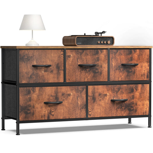 JHK Living Room Display Cabinet With Five Fabric Drawers And Metal Frame