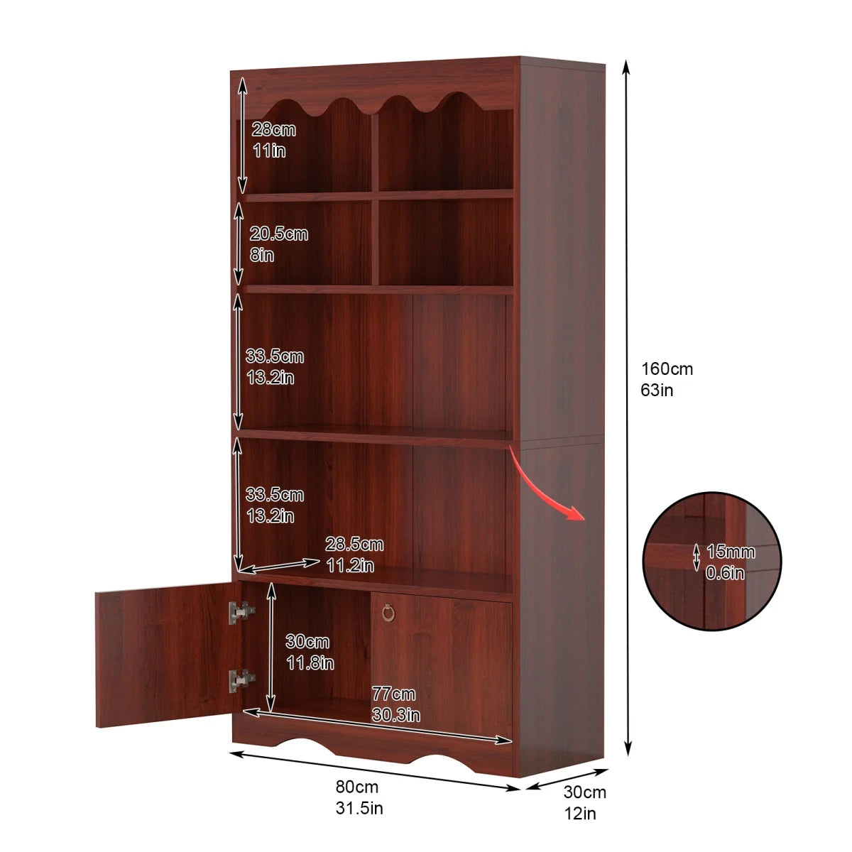5-Tier Open Bookcase Tall Modern Bookshelf  Wood Display Floor Bookshelf Storage Organizer Shelf for Bedroom Living Room Office