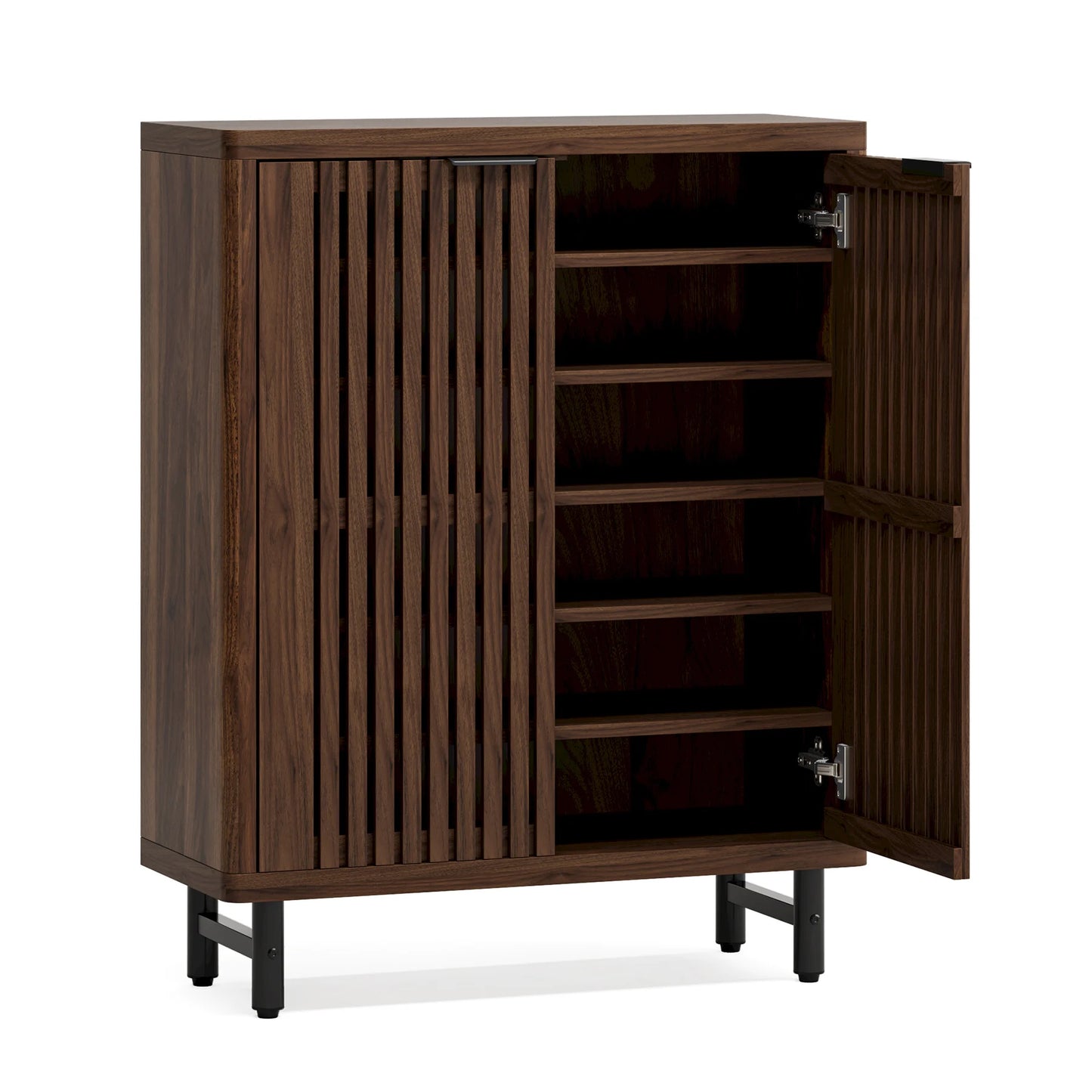 Tribesigns Wooden Shoe Cabinet With Louvered Doors And Adjustable Shelves