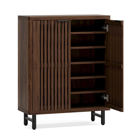 Tribesigns Wooden Shoe Cabinet With Louvered Doors And Adjustable Shelves