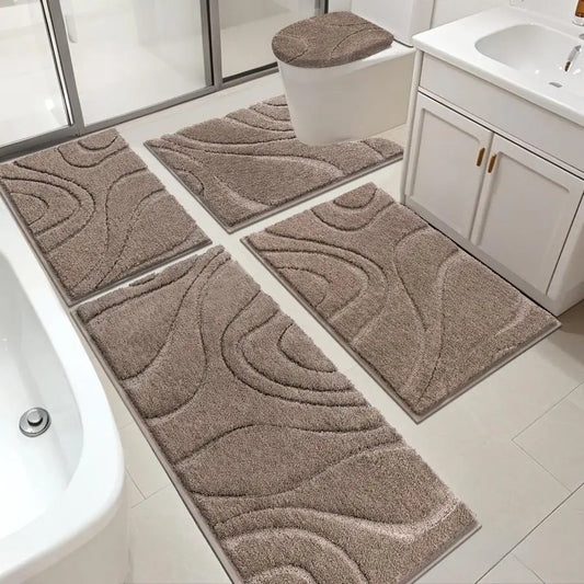 XMSJ 5 Piece Microfiber Bathroom Rug Set Non Slip Mats