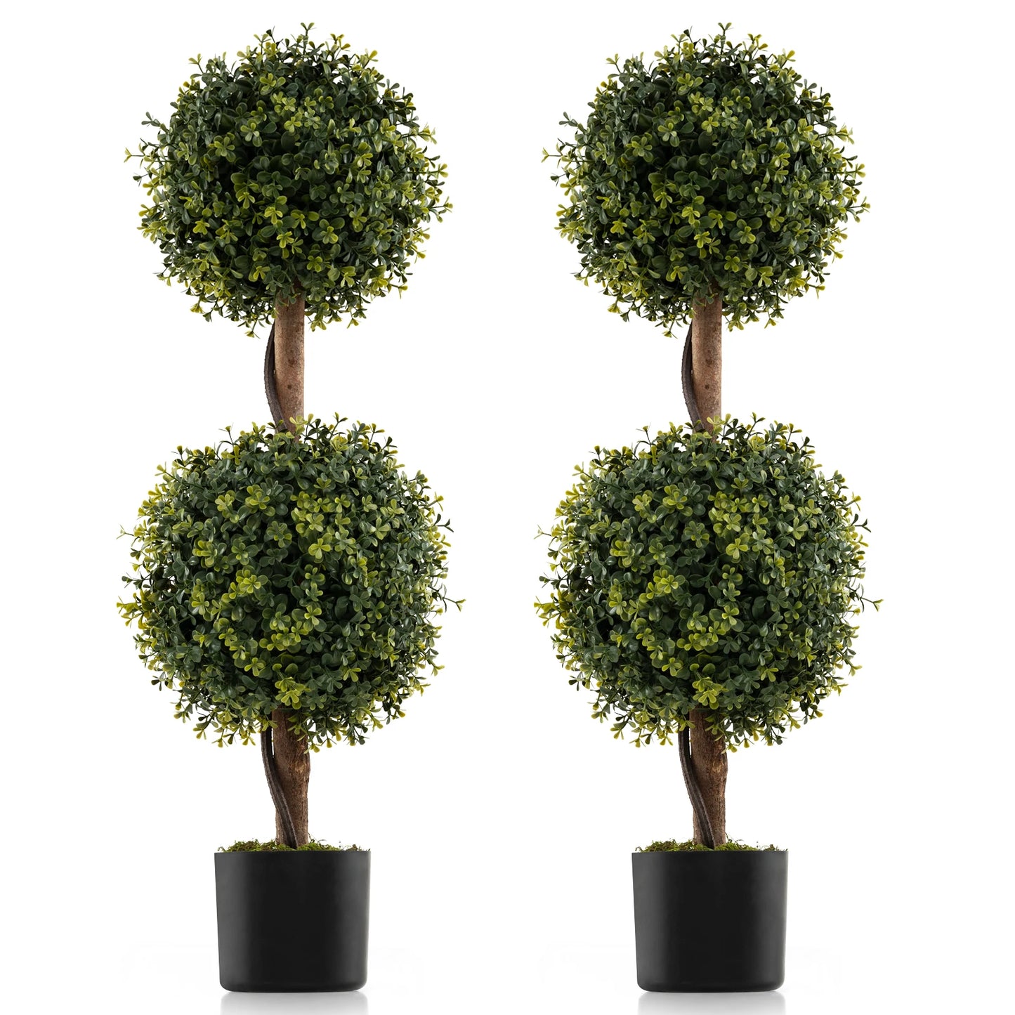 Set of 2 Artificial Double Topiary Ball Trees 3 FT Faux Boxwood Topiary Tree