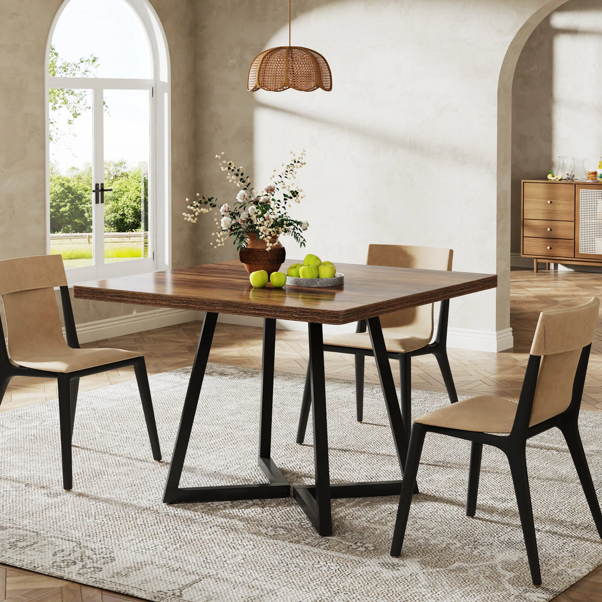 Tribesigns Industrial Square Dining Table Featuring Wood And Metal Frame