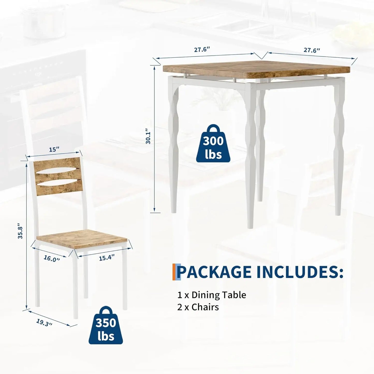 3 Piece Dining Table Set for 2, Dining Table and 2 Pieces Chairs, Dining Set for Small Spaces