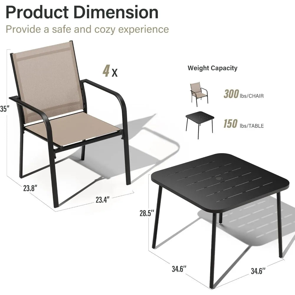 Outdoor Dining Set With Textilene Chairs And Square Metal Table