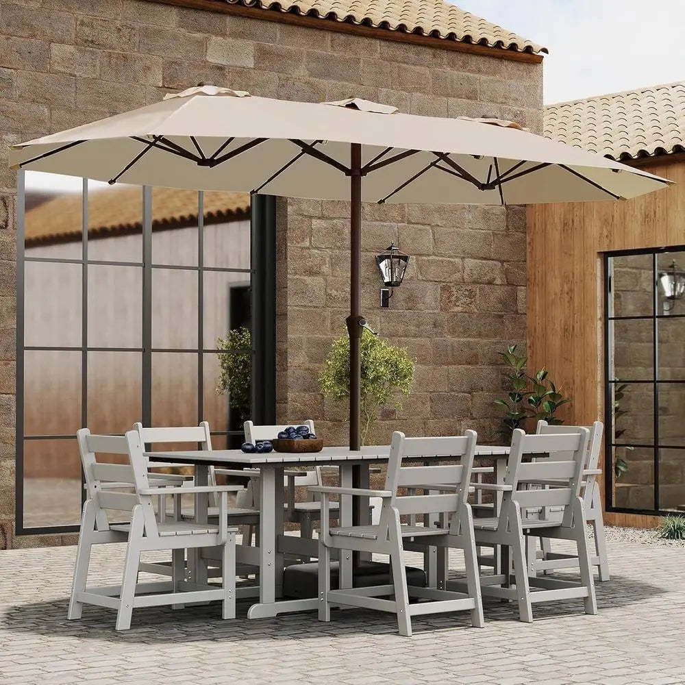15-T-Large-Patio-Umbrella-with-Base | Double-Sided | Outdoor Table Umbrellas | w/Crank Handle | 12 Sturdy iberglass Rib | UV-Pro