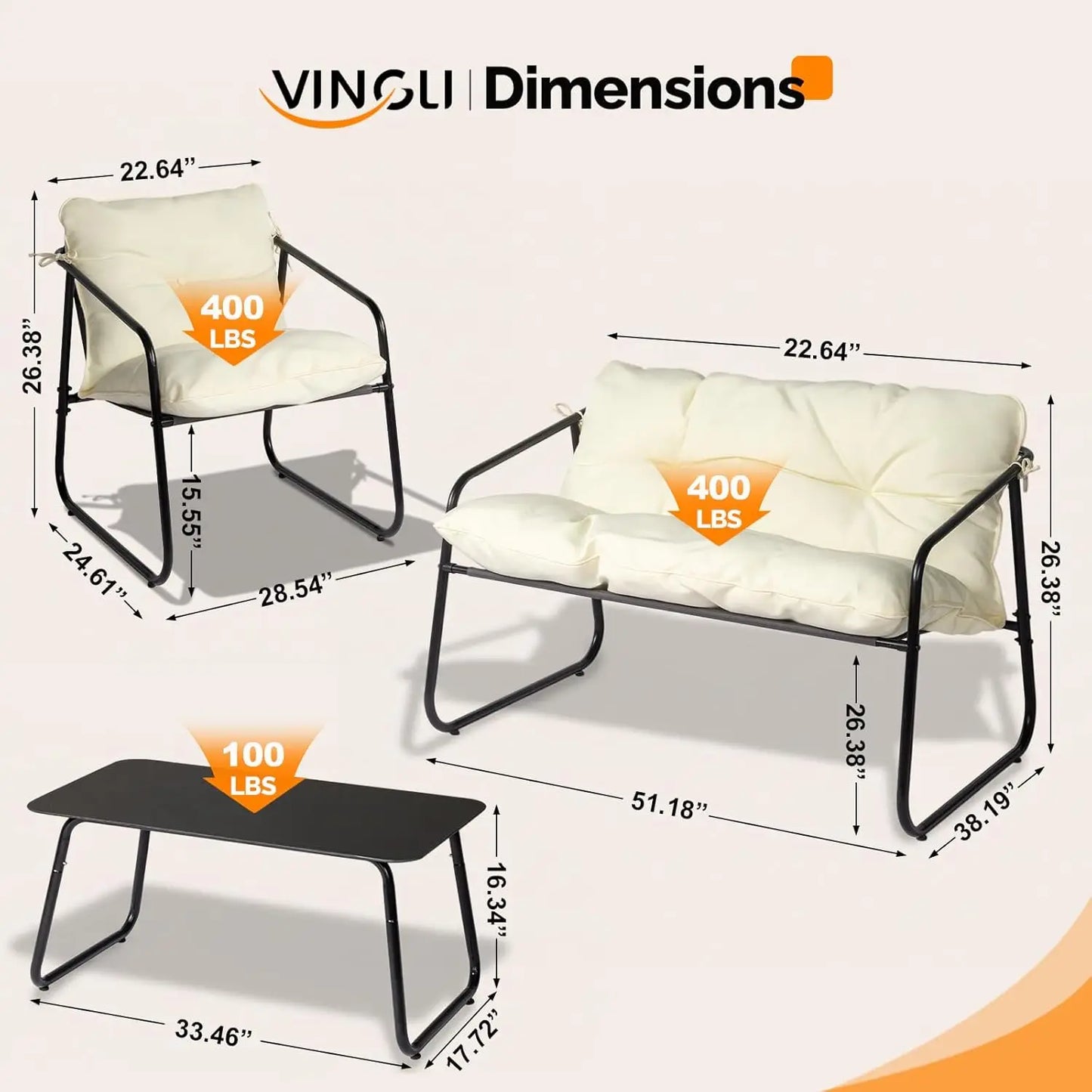 4 Piece Patio Conversation Set Outdoor All Weather Coffee Table Cushions