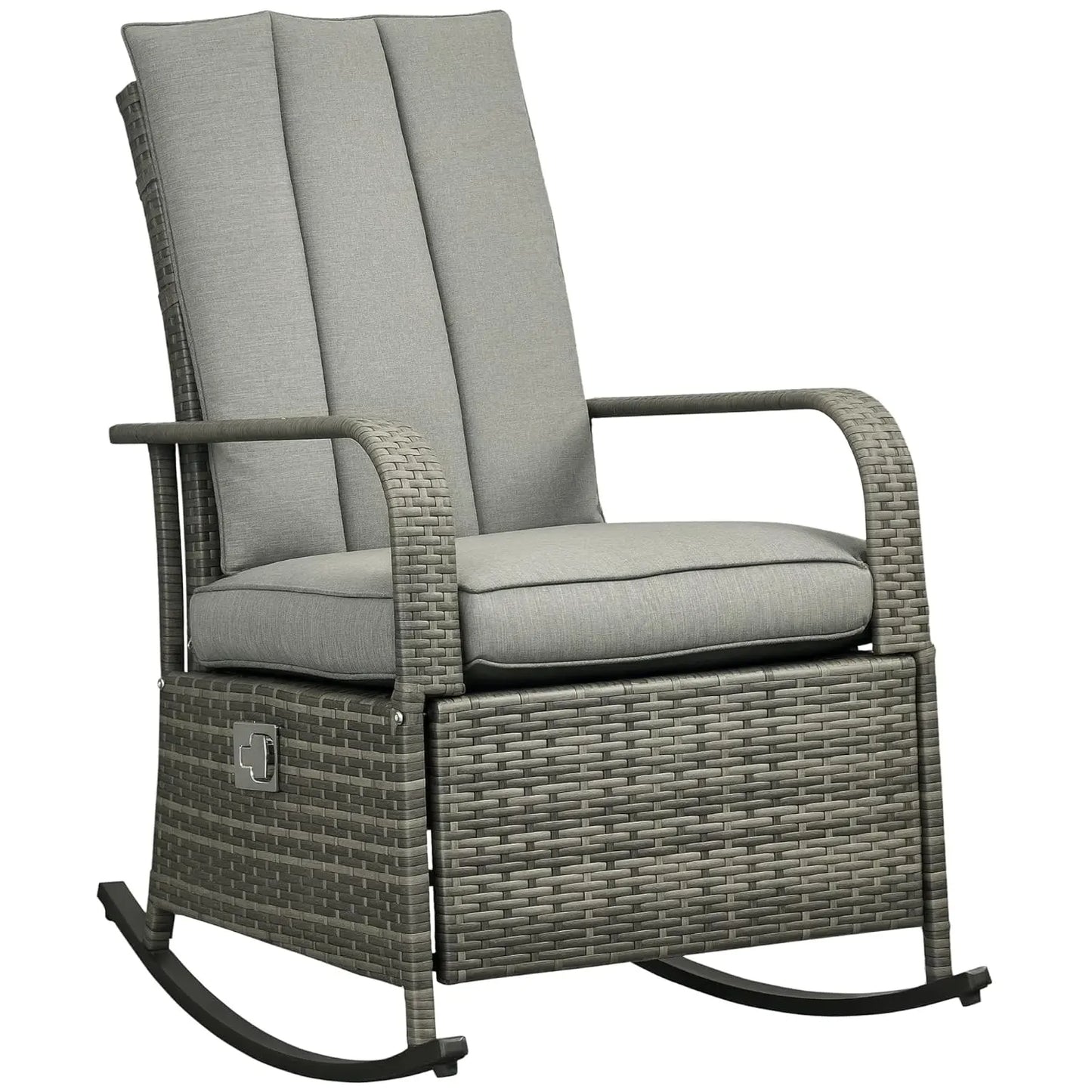Wicker Outdoor Rocking Chair, Patio Recliner with Adjustment Backrest, PE Rattan Lounge Chair with Adjustable Footrest, Custom