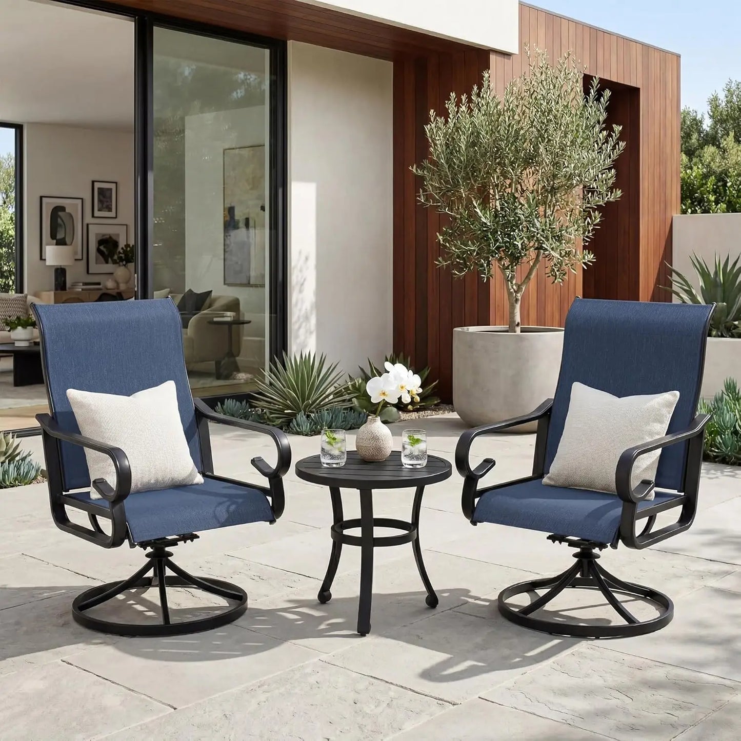 3-Piece Patio Bistro Set, All Weather Breathable Textilene Swivel Chairs and Side Table, Outdoor Patio Furniture Set, Custom