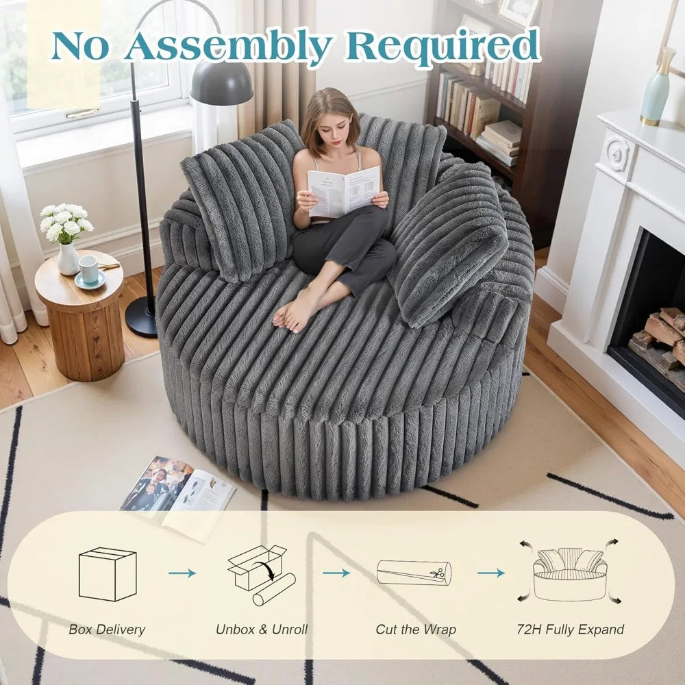 Oversized Round Chair Lounge Chaise Corduroy Upholstered Deep Seat Sofa