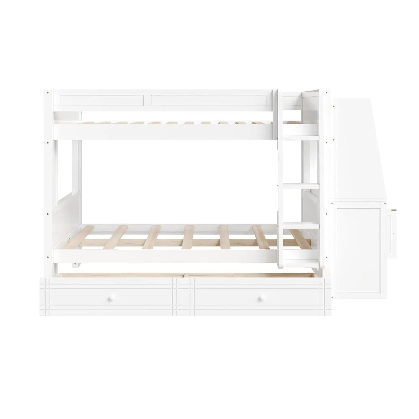 Full Over Full Multifunctional Bunk Bed with Desk and Bookshelves, Drawers, Space-Saving Wooden Bunk Bed for Kids &, Customized