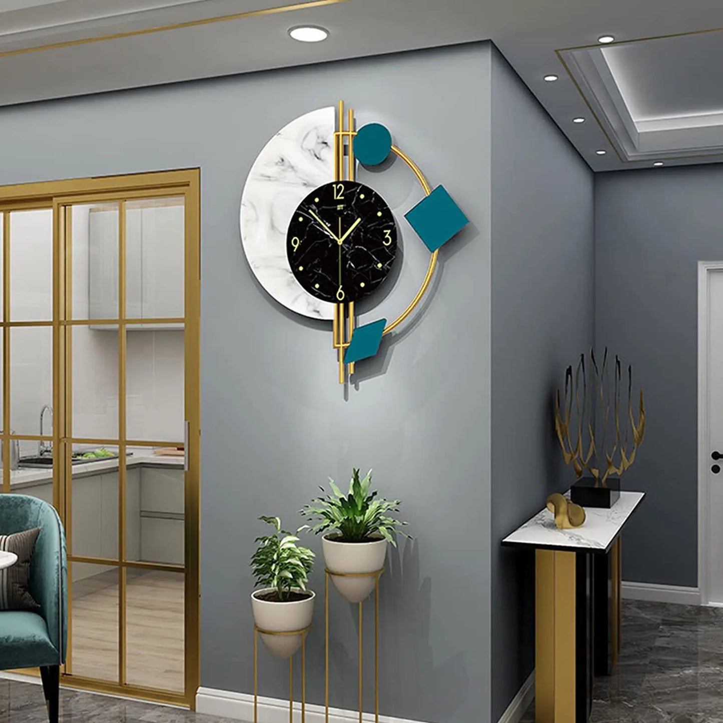 Marble Wall Clock Nordic Style Luxury Silent Battery Operated