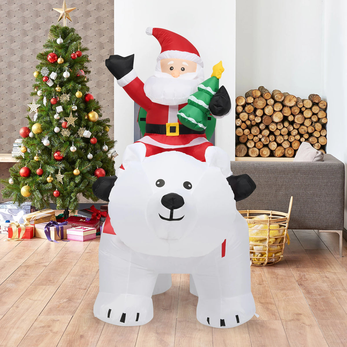 LIFEZEAL Inflatable Santa Riding Polar Bear Christmas Decoration