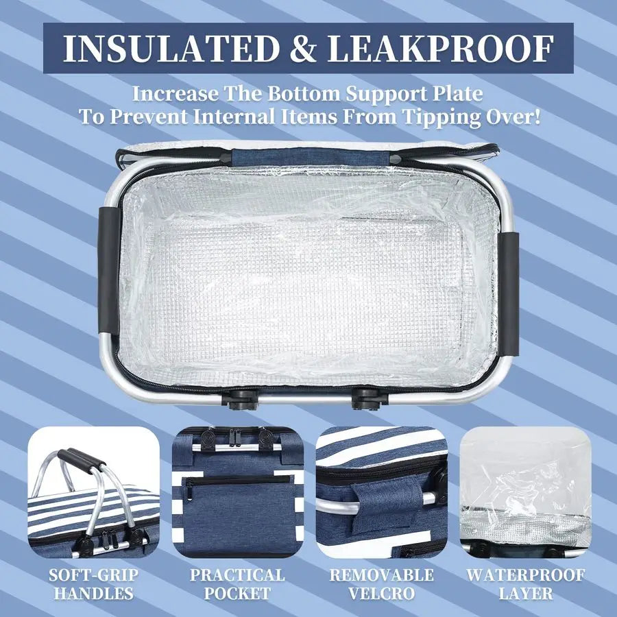 Leakproof Collapsible Picnic Insulated Cooler Bag With Lid