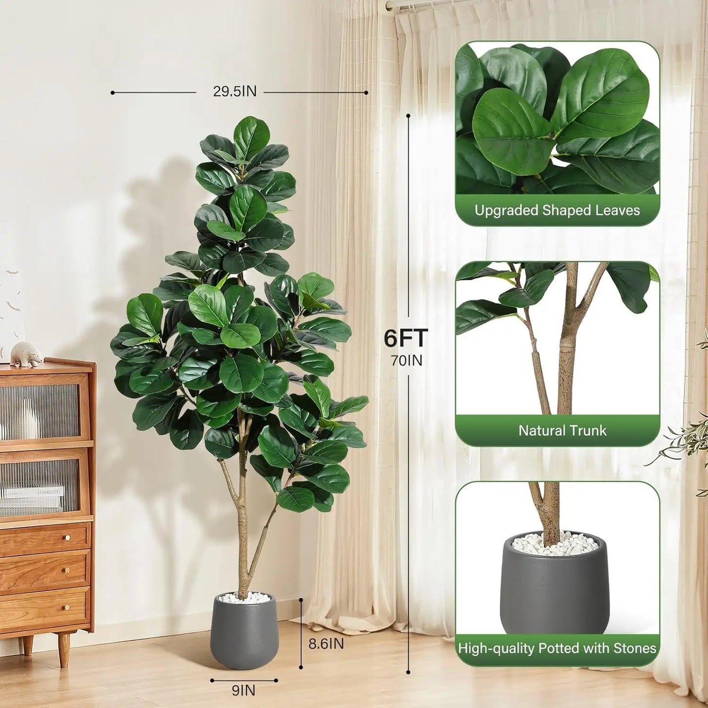 HiMISSCN Fiddle Leaf Fig Tree Artificial Planter