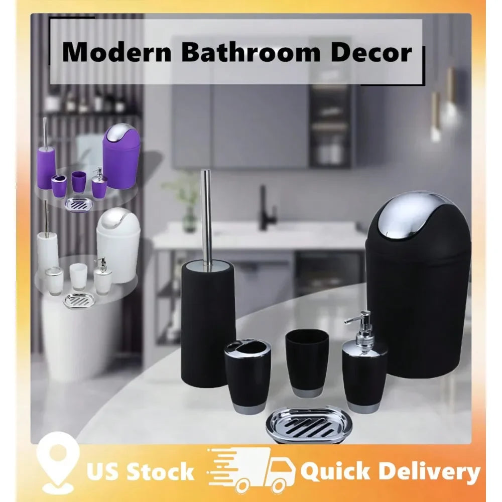 Plastic Bathroom Organizer Set With Toilet Brush And Holder