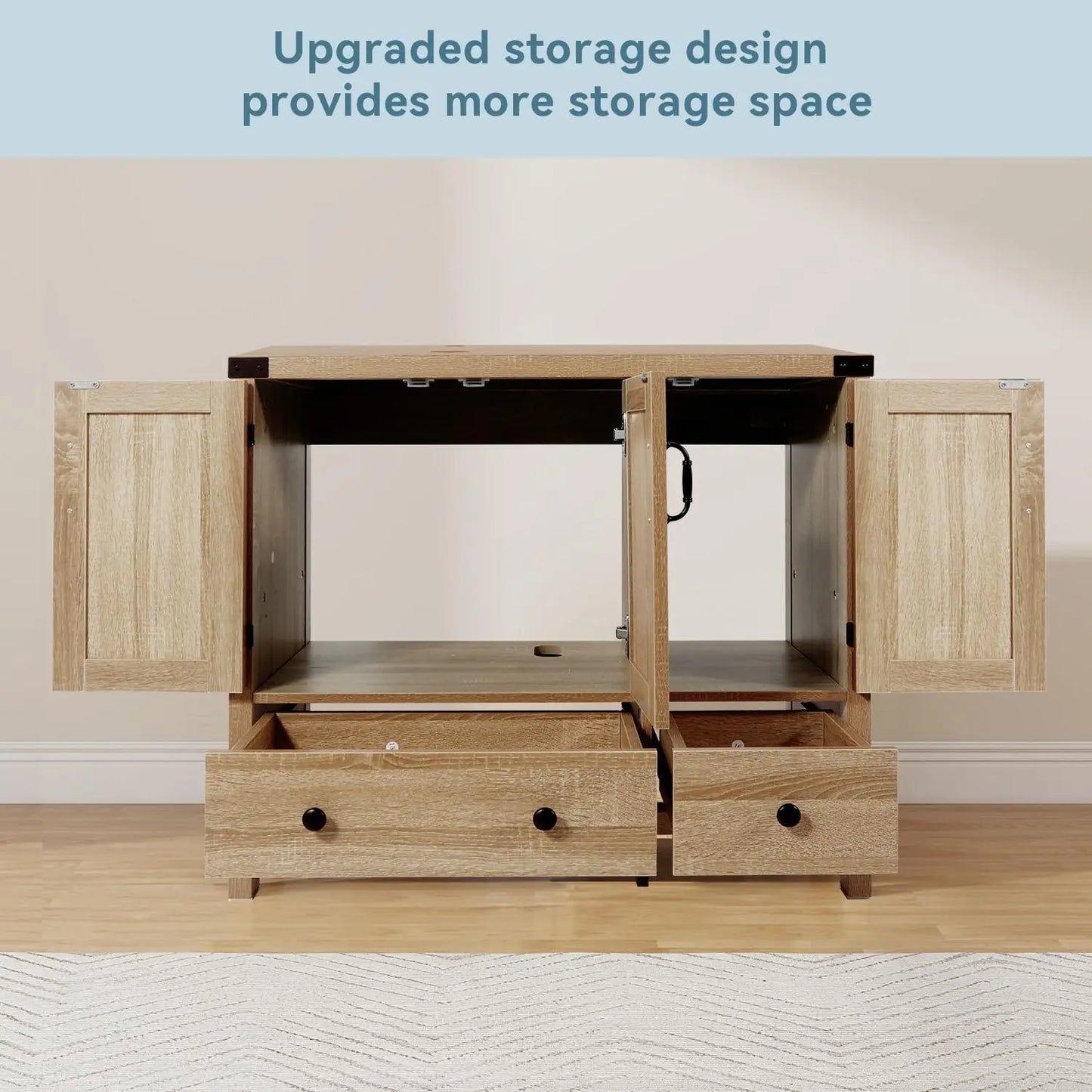 36" Natural Color Bathroom Vanity, Rustic Fixture Standing Pedestal Cabinet with White Ceramic Sink, Custom