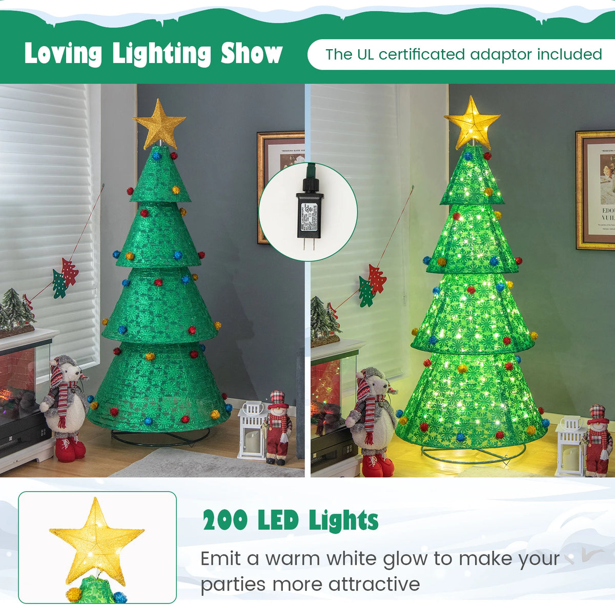 MULTIGOT Pop Up Collapsible Artificial Christmas Tree With LED Lights