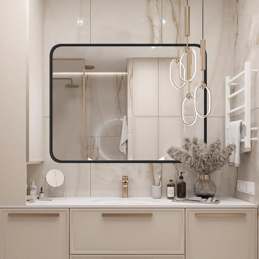 JHK Matte Metal Framed Bathroom Vanity Mirror With Tempered Glass