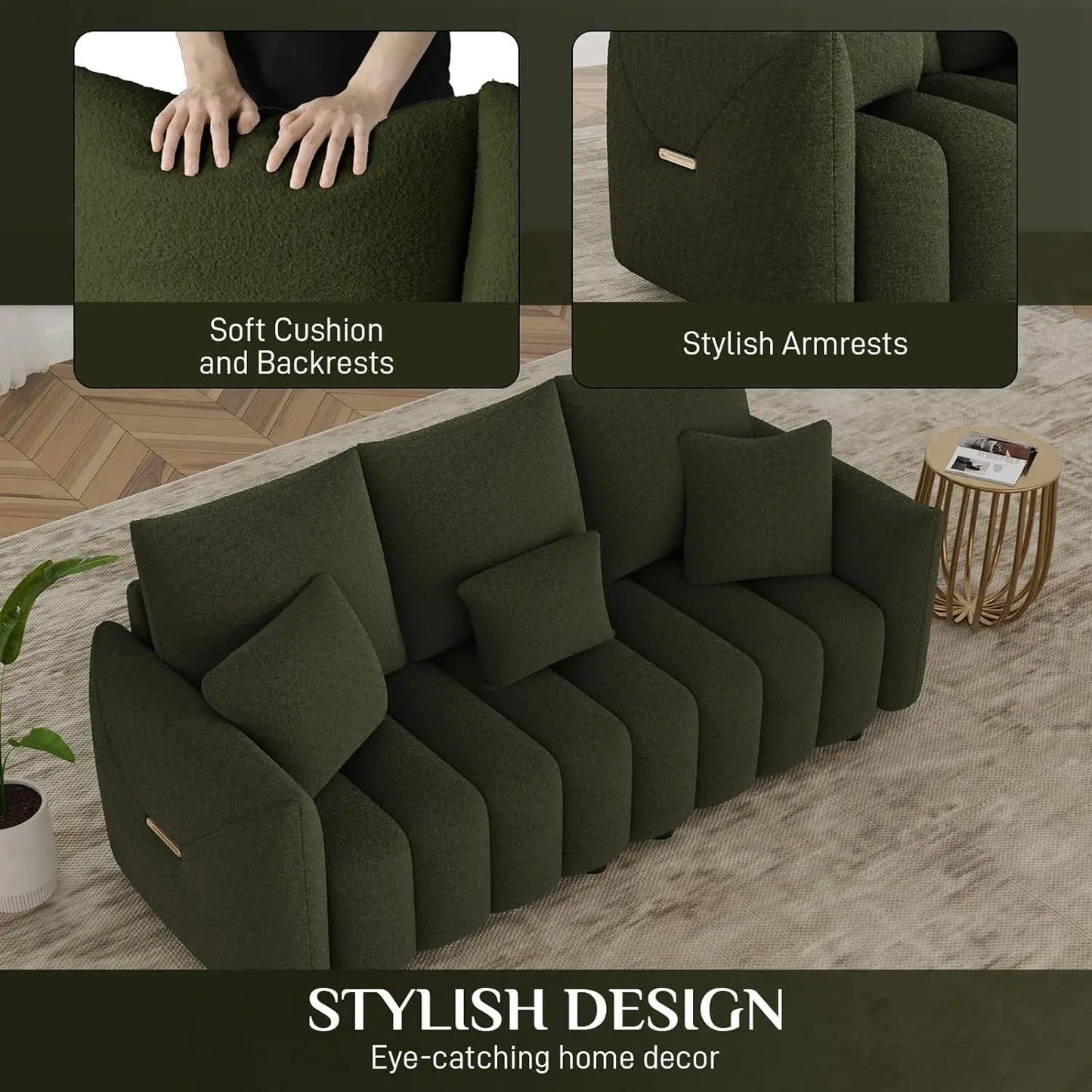 81" Modern Sofa Couch, Comfy Upholstered Teddy Deep Seat Boucle Sofa, Modern 3-Seater Cloud Couch, Oversized Loveseat, Custom