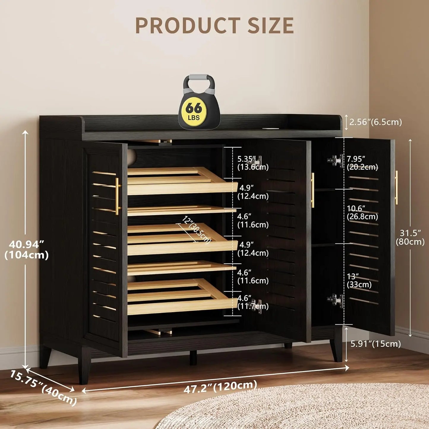 6 Tier Shoe Storage Cabinet with Shutter Doors and Adjustable Shelves, Rotating Shoe Organizer Cabinet with Human, Custom