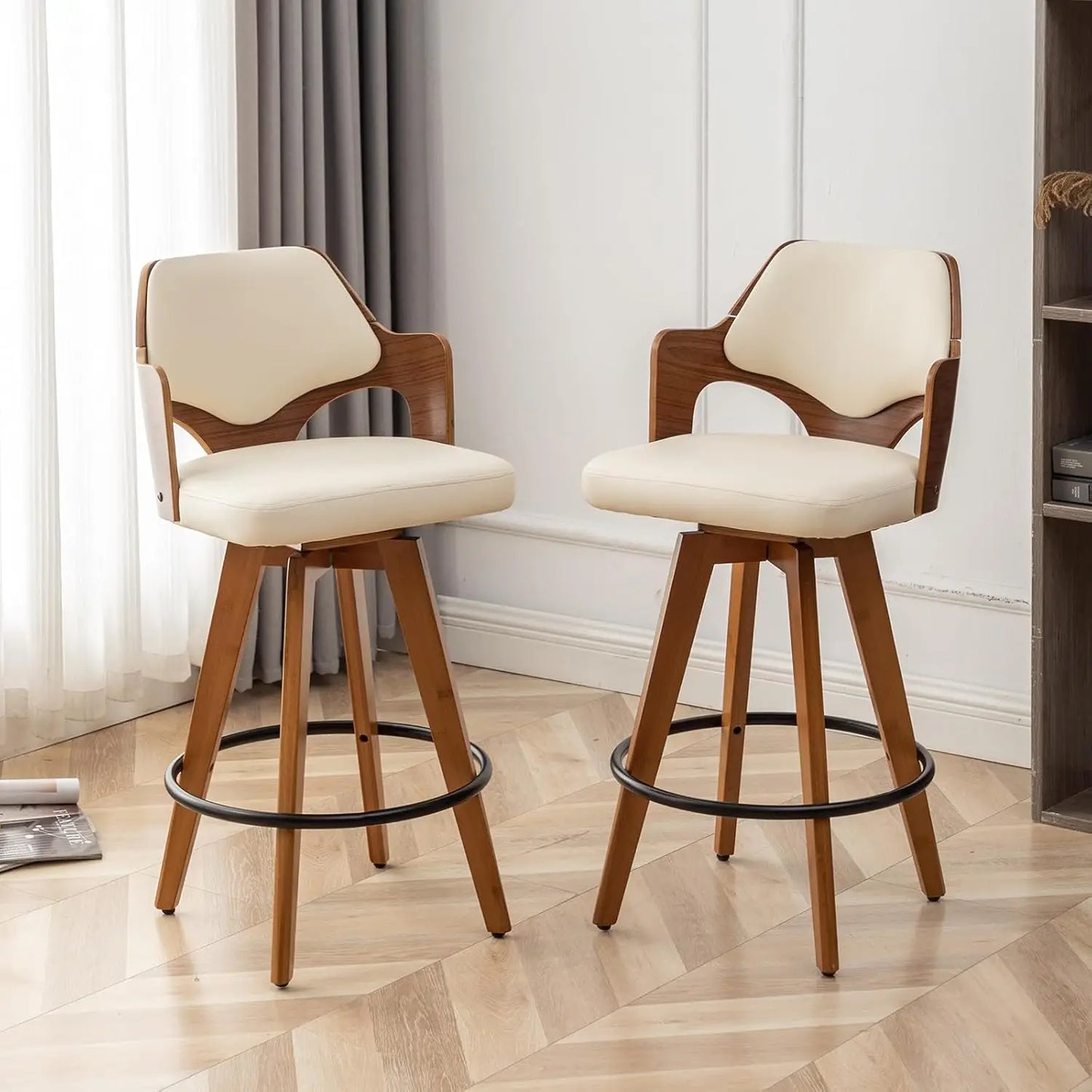 Guangbai Upholstered Bar Stool Set Of 2 With Bamboo Legs Low Back