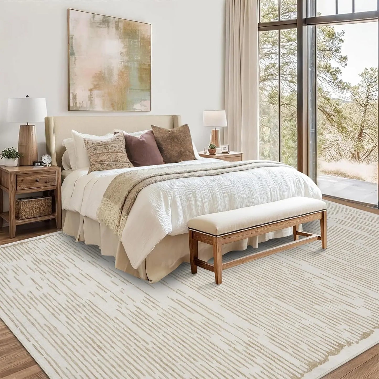 Area Rug for Living Room,Washable Modern Indoor Striped Rug,Low Pile Indoor Floor Carpet for Bedroom Office Dining Room Kitchen