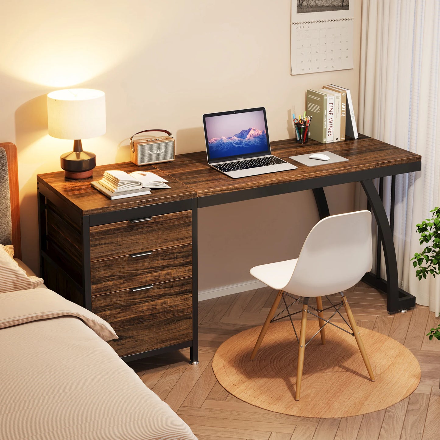 Tribesigns Industrial Computer Desk With Three Drawers And Storage