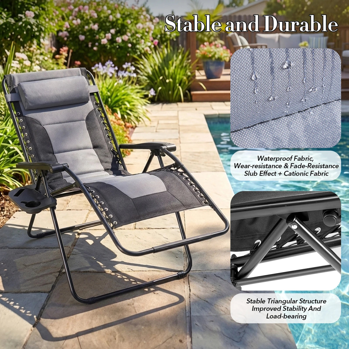 JHK Zero Gravity Reclining Lounge Chair With Pillow Cup Holder