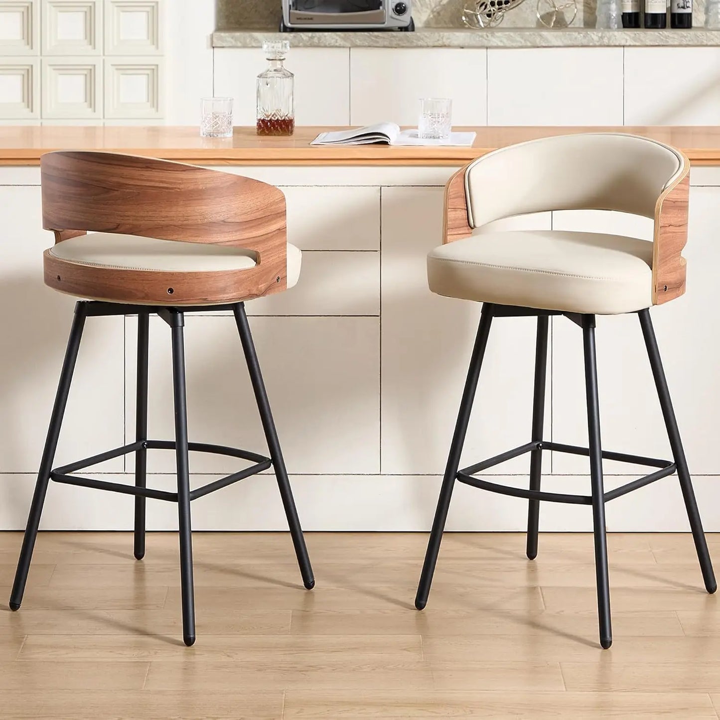Guangbai Swivel Bar Stools Set of 2 Faux Leather Upholstered