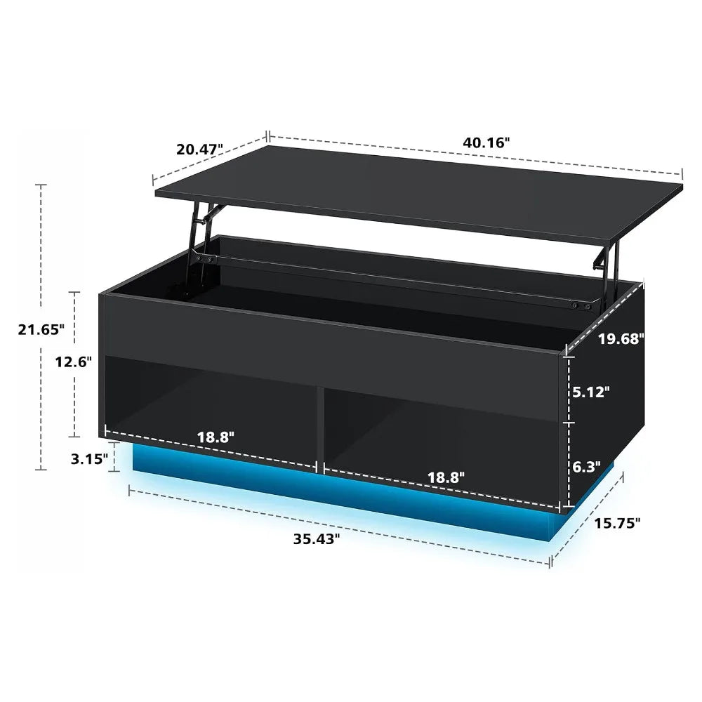 Hommpa Lift Top Modern LED Coffee Table With Storage
