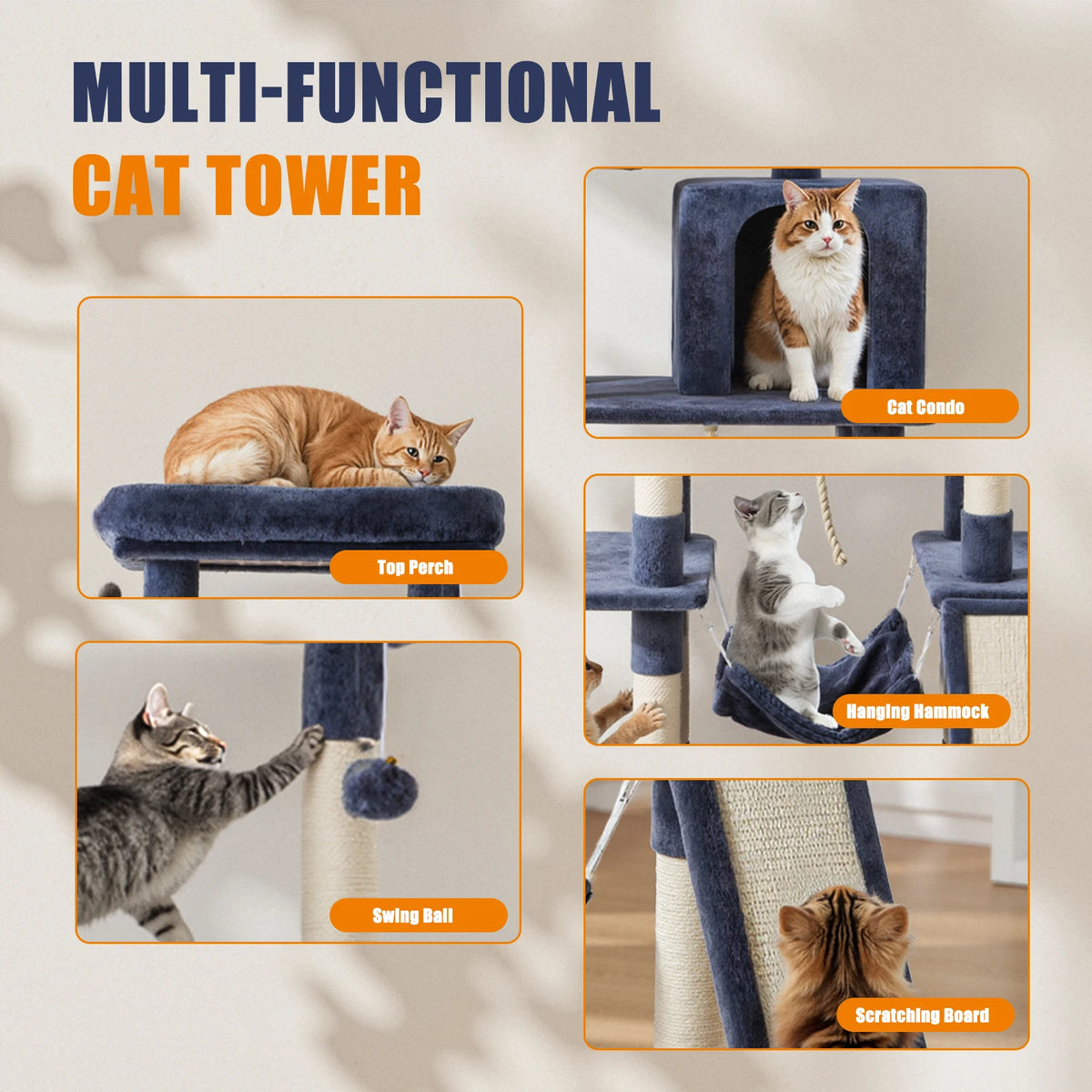 JHK Multi-Level Cat Tree Tower With Sisal Scratching Posts