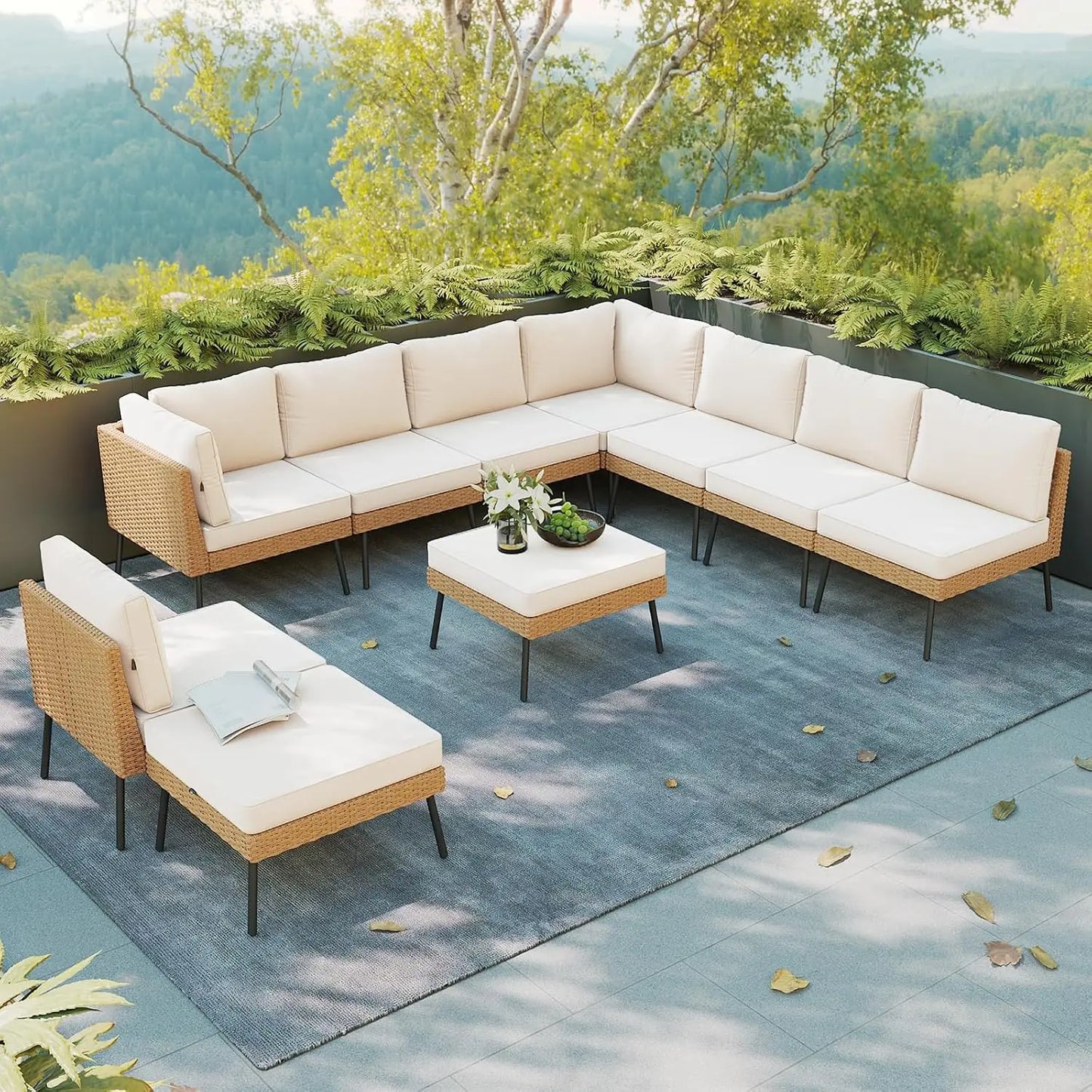 10 Piece Patio Furniture Set, 10 Seats Outdoor Sectional Sofas with Thick Cushion, Wicker Outdoor Patio Furniture Set, Custom