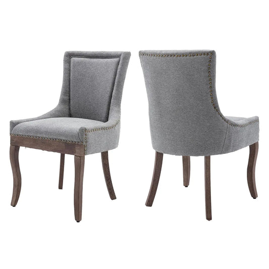 Farmhouse Dining Chairs Set of 2 Upholstered Fabric With Wood Legs Nailhead Trim