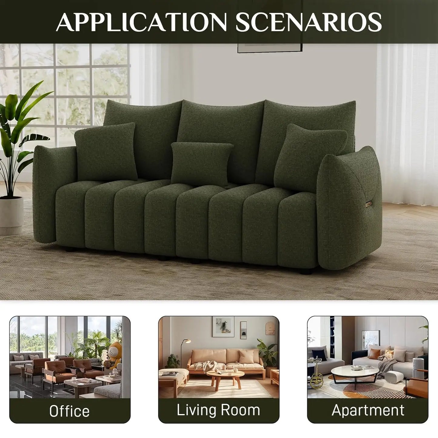 81" Modern Sofa Couch, Comfy Upholstered Teddy Deep Seat Boucle Sofa, Modern 3-Seater Cloud Couch, Oversized Loveseat, Custom