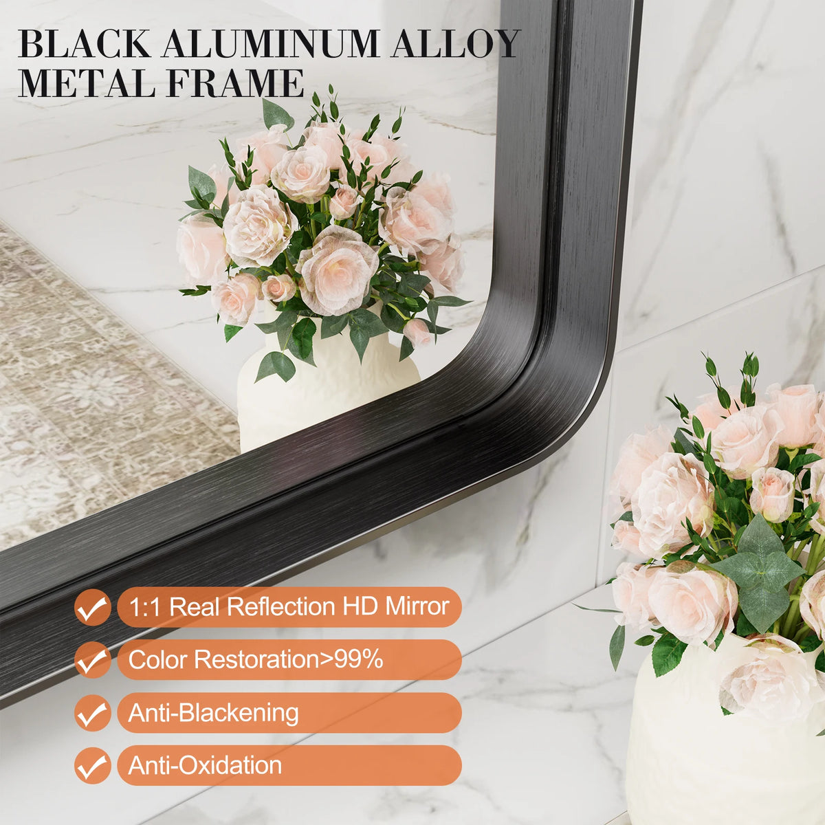 JHK Matte Metal Framed Bathroom Vanity Mirror With Tempered Glass
