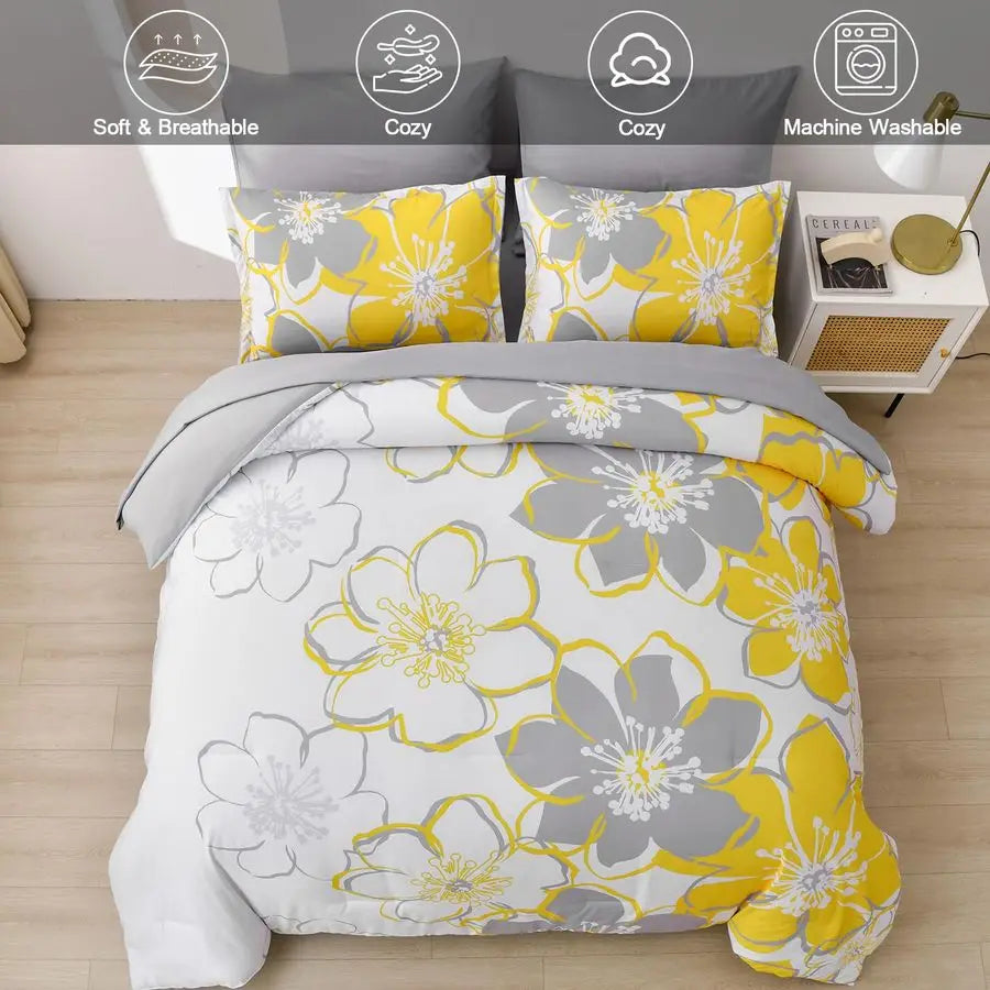 Floral Comforter Set Duvet Cover Bedding All Season Microfiber