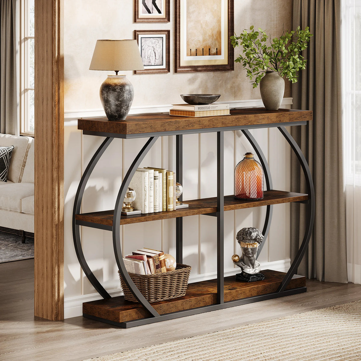 Tribesigns Industrial 3 Tier Console Table With Storage Shelves