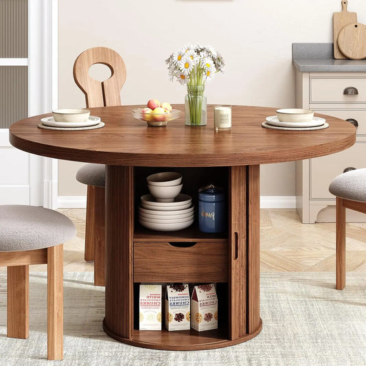 MOYU Round Dining Table For Four Modern Farmhouse Circle Table