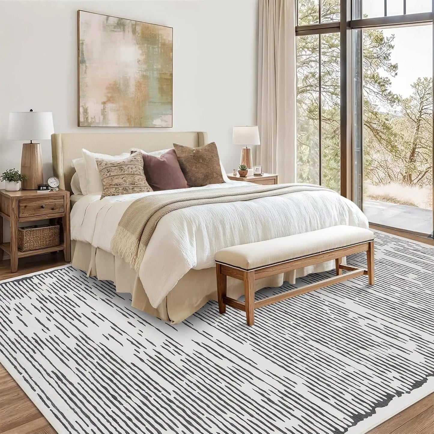 Area Rug for Living Room,Washable Modern Indoor Striped Rug,Low Pile Indoor Floor Carpet for Bedroom Office Dining Room Kitchen