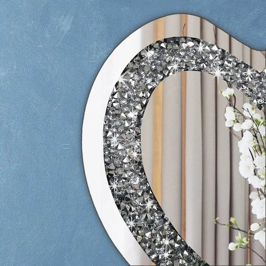 Crystal Crush Diamond Heart Shaped Frameless Wall Mirror Decor