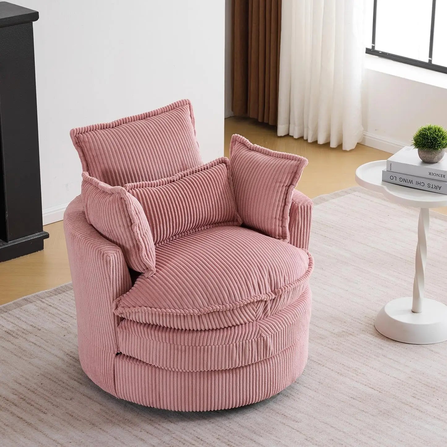 Swivel Accent Barrel Chair Modern Lounge Armchair With Cushions