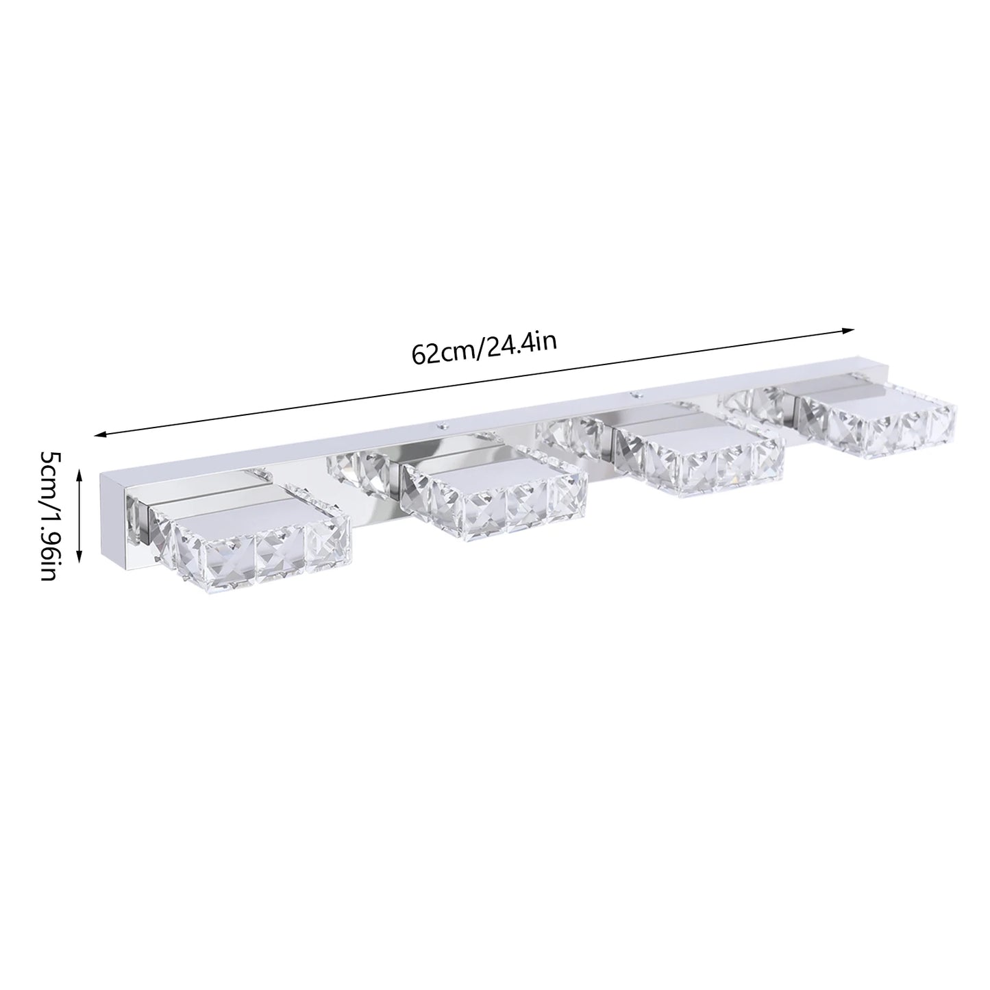 4-Head Crystal Mirror Light Modern Bathroom Makeup Light Long Waterproof Wall Lamp LED Wall Fixtures Sconce, White