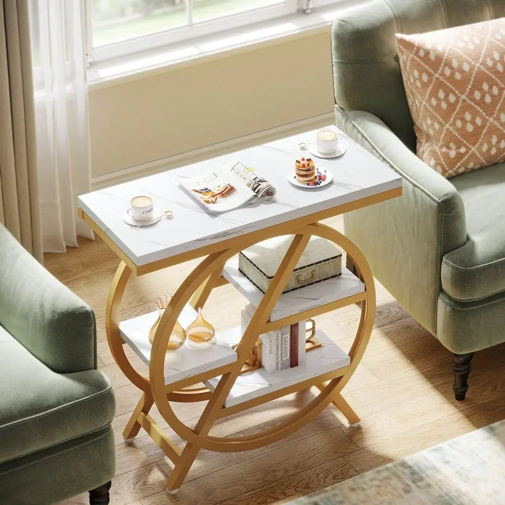 4-Tier End Table For Living Room, Narrow Side Table With Storage, Wood Sofa Side With Metal Frame, Industrial