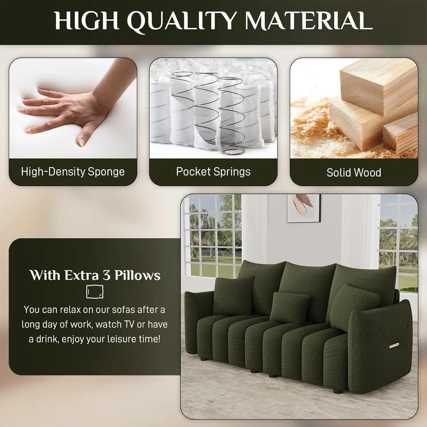 81" Modern Sofa Couch, Comfy Upholstered Teddy Deep Seat Boucle Sofa, Modern 3-Seater Cloud Couch, Oversized Loveseat, Custom