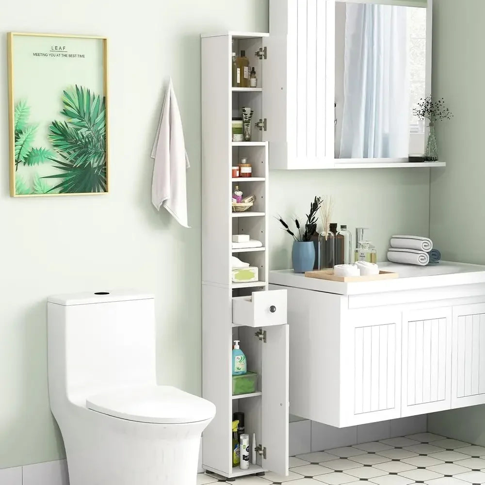 Freestanding Bathroom Storage Cabinet With Two Doors And Drawer Shelves