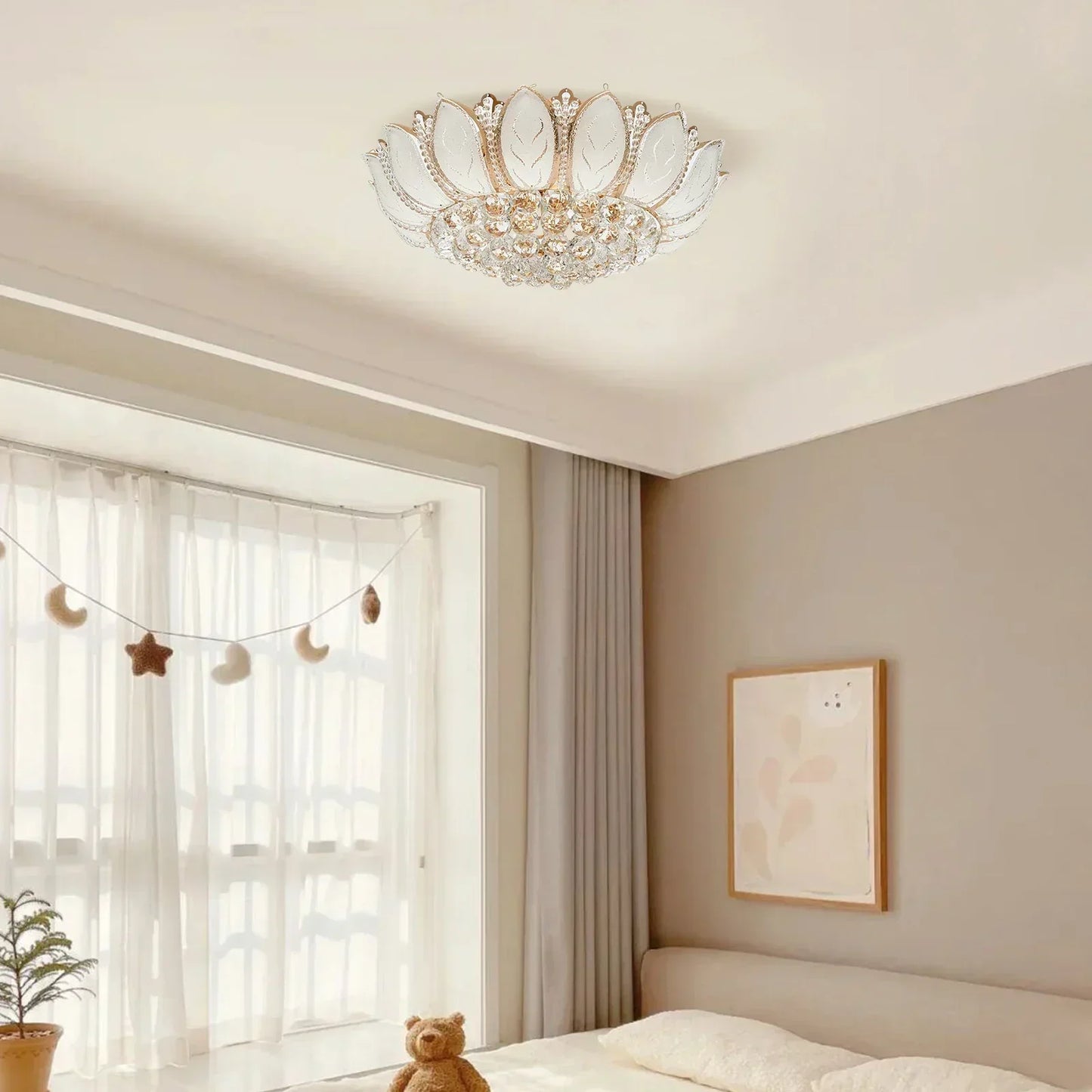 Flower Shaped Crystal Chandelier E12 Base 110V Ceiling Lamp