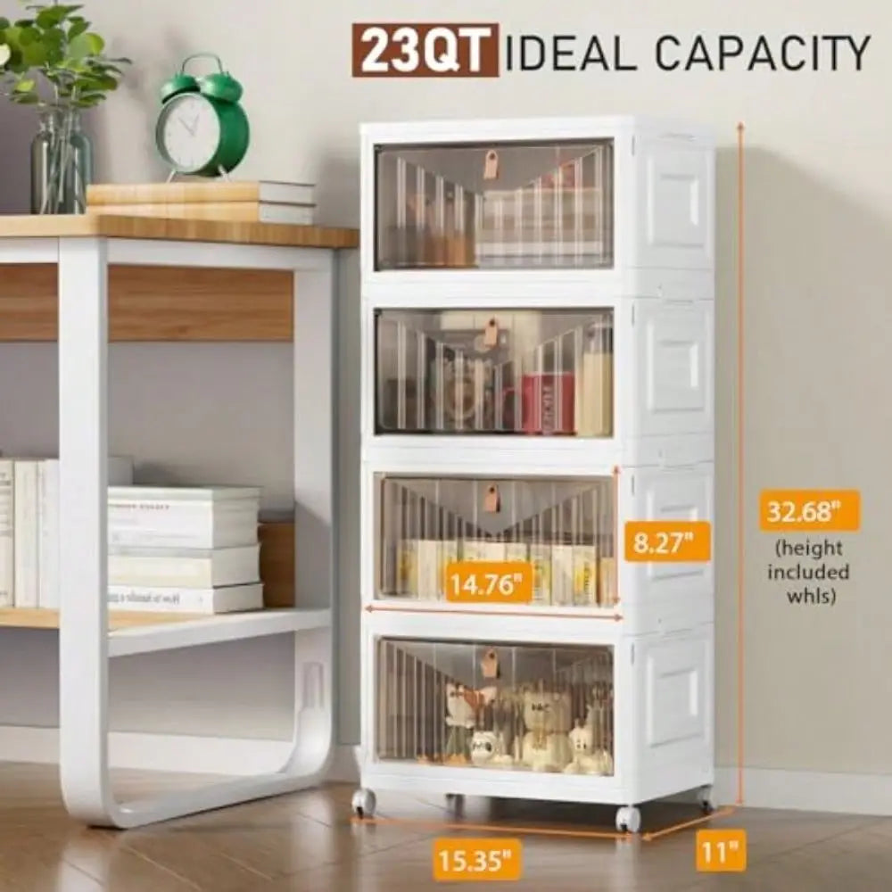 4 Tier Storage Bins With Lids 23QT Stackable Closet Organizers And Storage With Wheels Collapsible Boxes Foldable Plasti